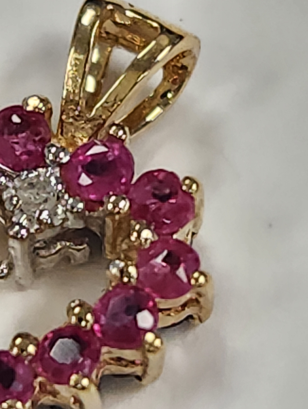 10KP Yellow Gold Ruby Sapphire & Diamond Reversible Heart Pendant , NWT - Picture 9 of 15